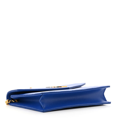 Saint Laurent Grain De Poudre Matelasse Chevron Monogram Envelope Chain Wallet Blue Majorelle 4 of 13