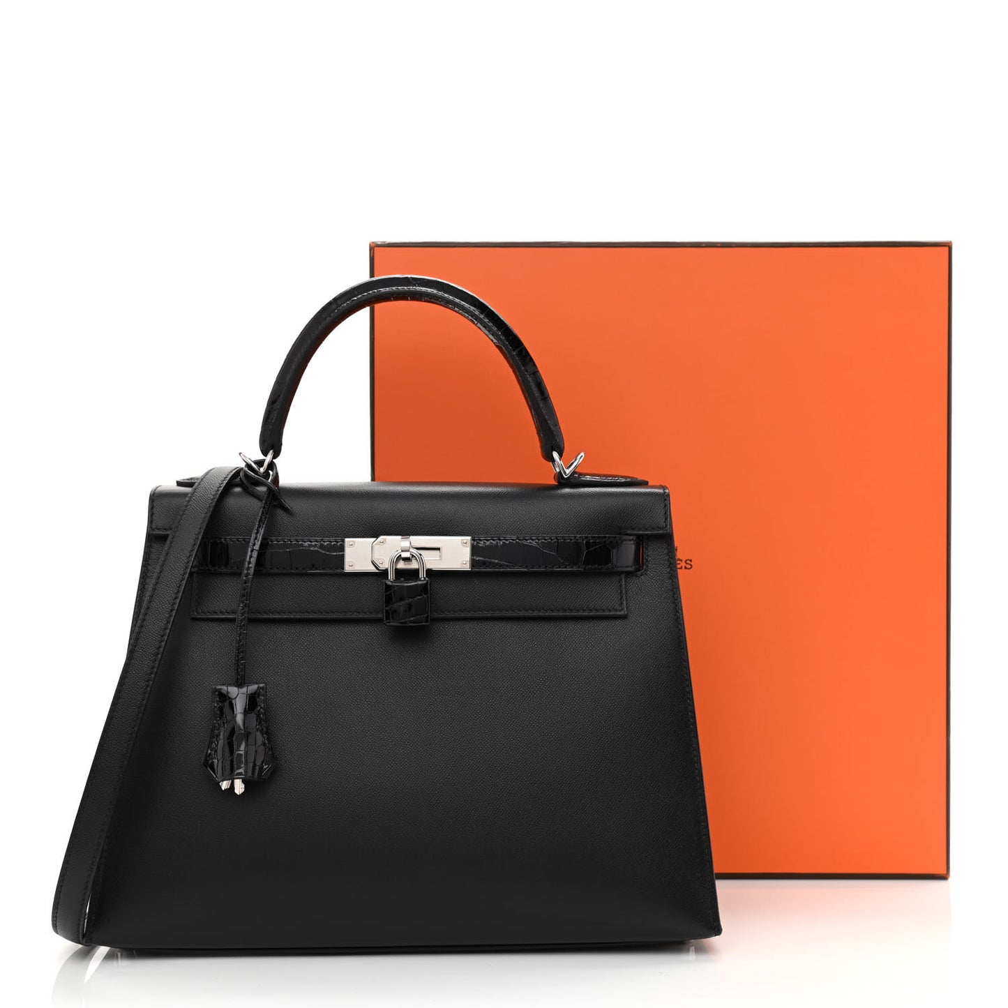 Madame Calfskin Shiny Niloticus Crocodile Kelly Sellier Touch 28 Black