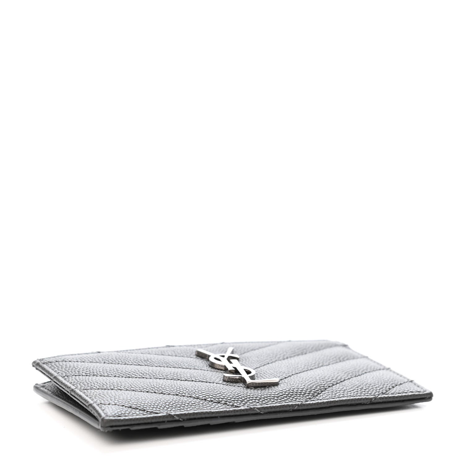 Saint Laurent Grain De Poudre Matelasse Chevron Monogram Fragments Zippered Card Case Coal 4 of 4
