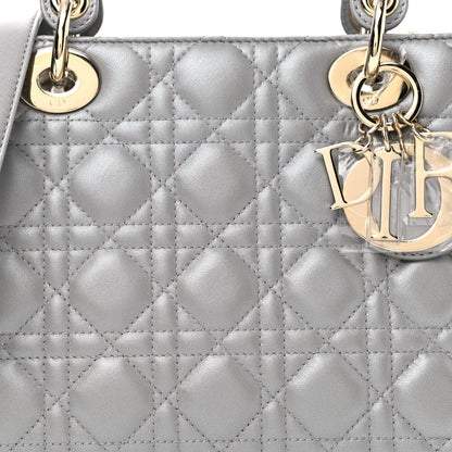 Christian Dior Pearly Lambskin Cannage Medium Lady Dior Grey 8 of 10