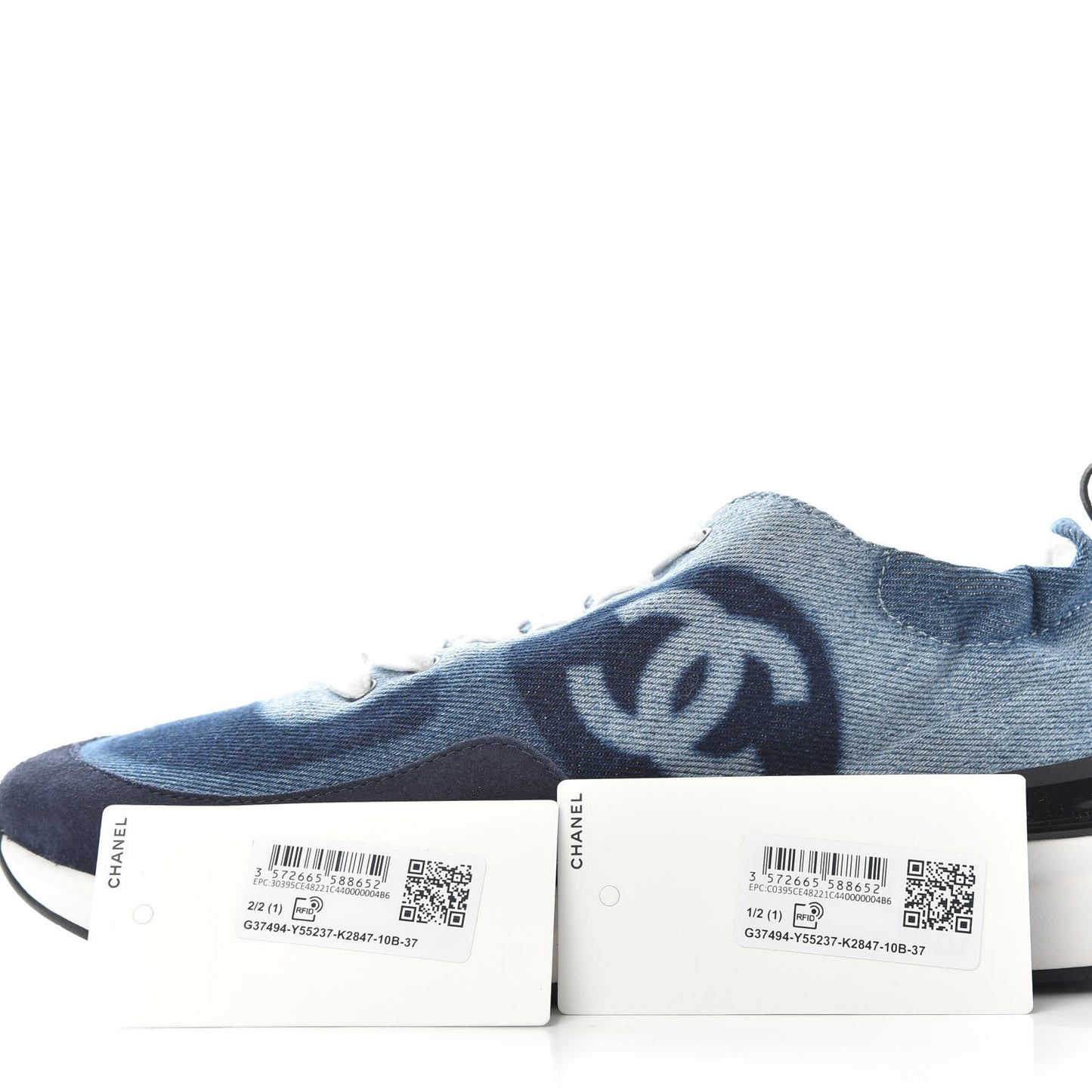 Denim Suede Calfskin Womens CC Sneakers 37 Dark Blue White Black