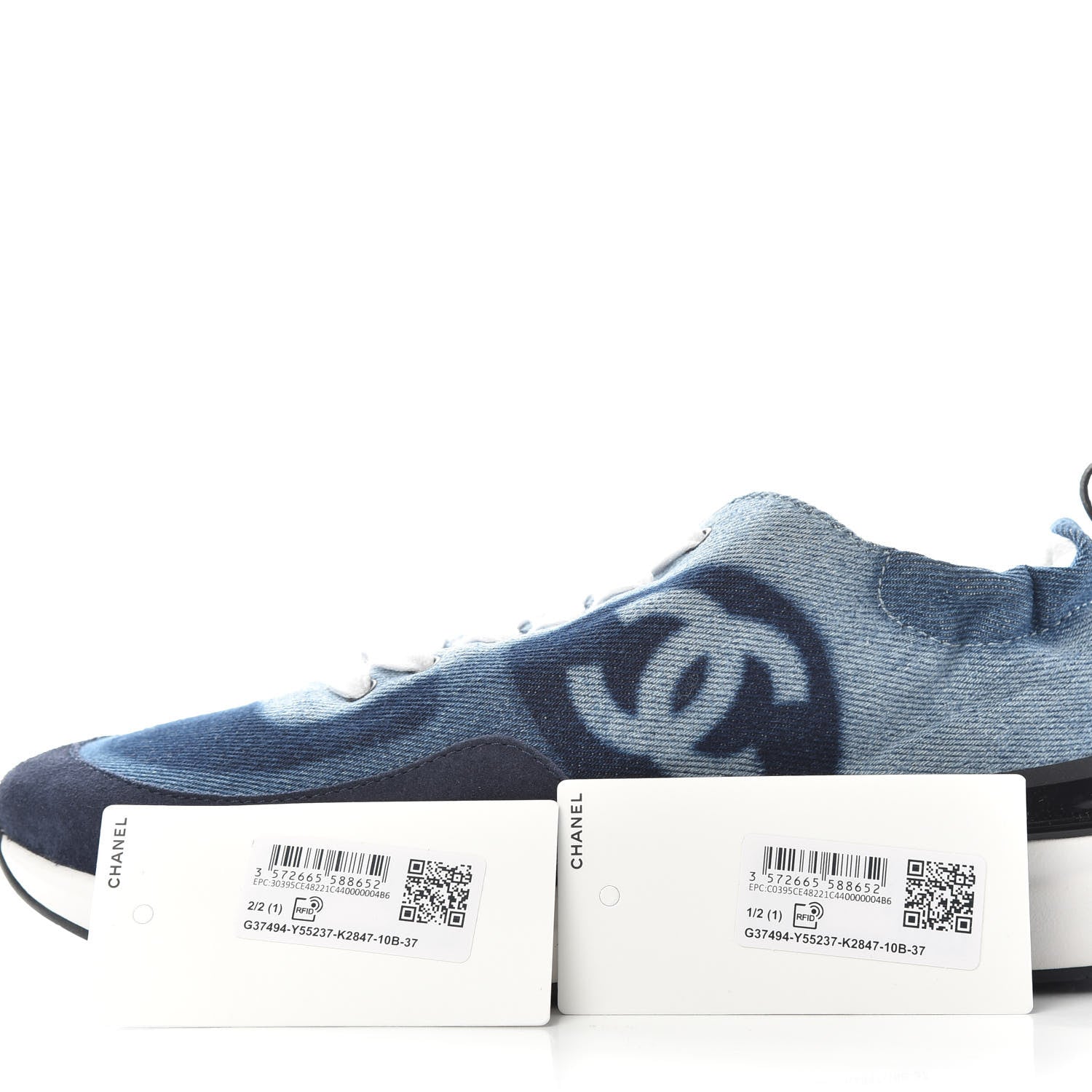 Chanel Denim Suede Calfskin Womens CC Sneakers 37 Dark Blue White Black 11 of 11