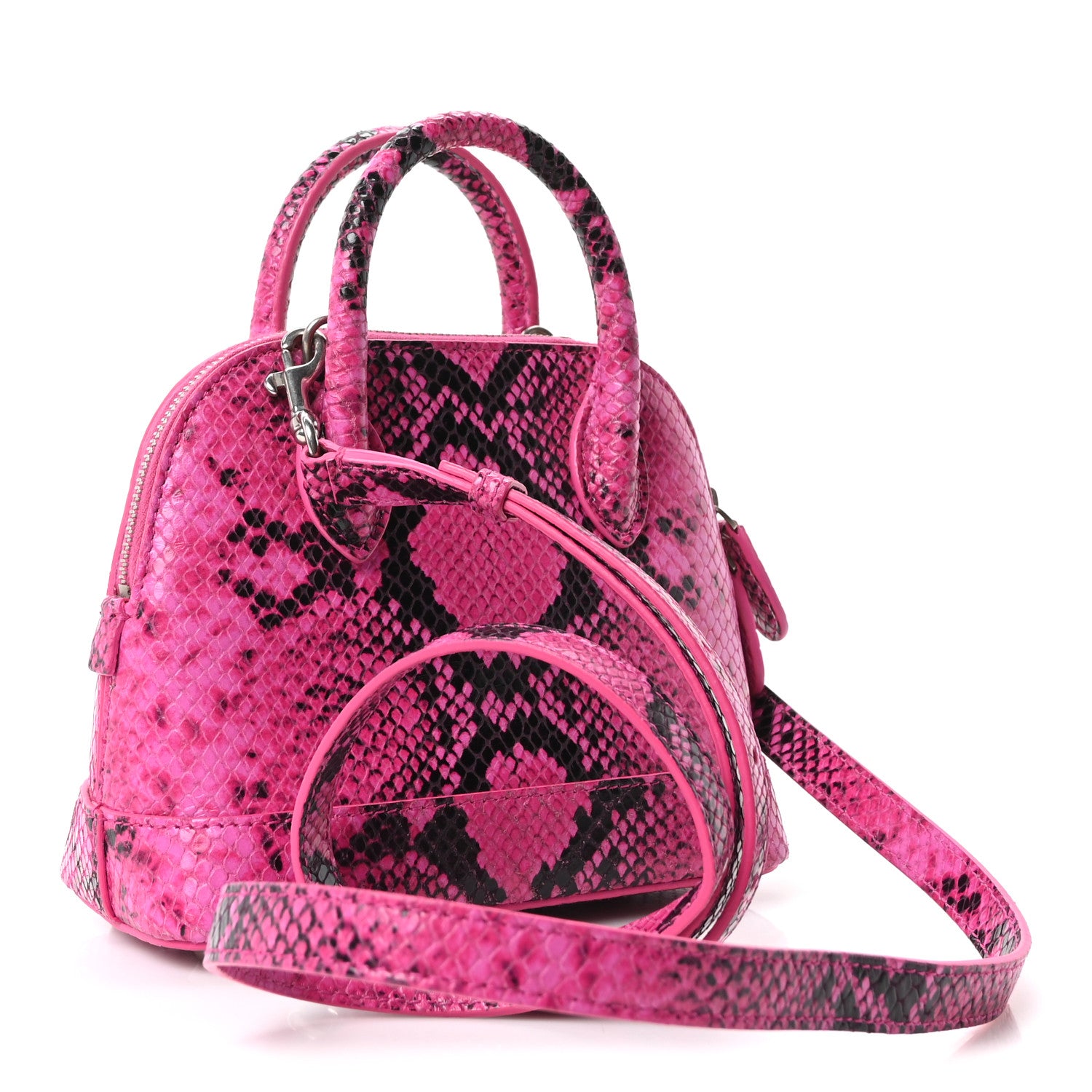 Balenciaga Calfskin Python Effect XXS Ville Top Handle Bag Fuchsia Black 3 of 10