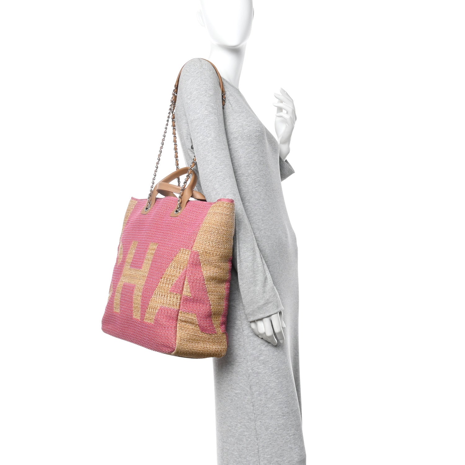 Chanel Mixed Fibers Large Shopping Bag Pink Beige 2 of 14