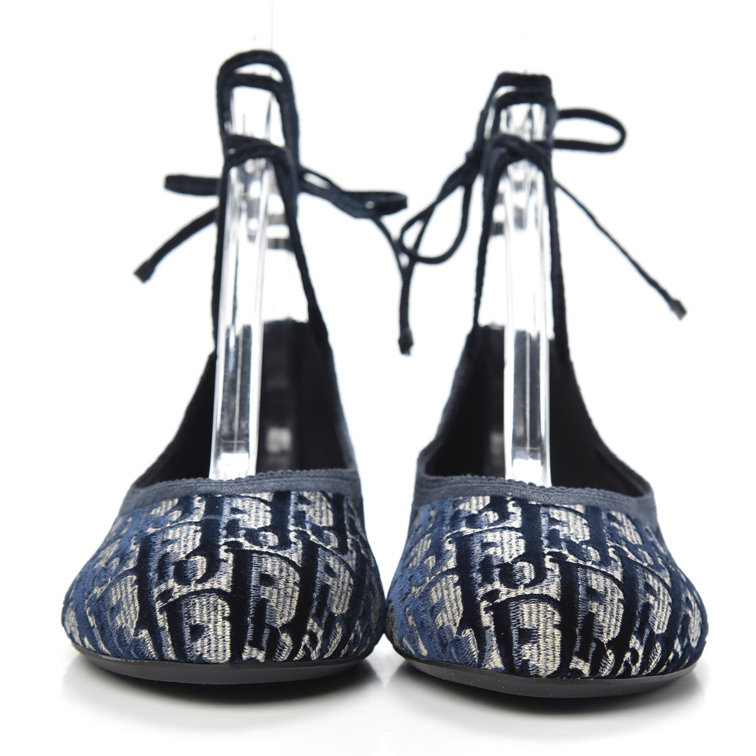 Christian Dior Velvet Oblique Poeme Laced Ballerina Flats 39 Blue 2 of 8