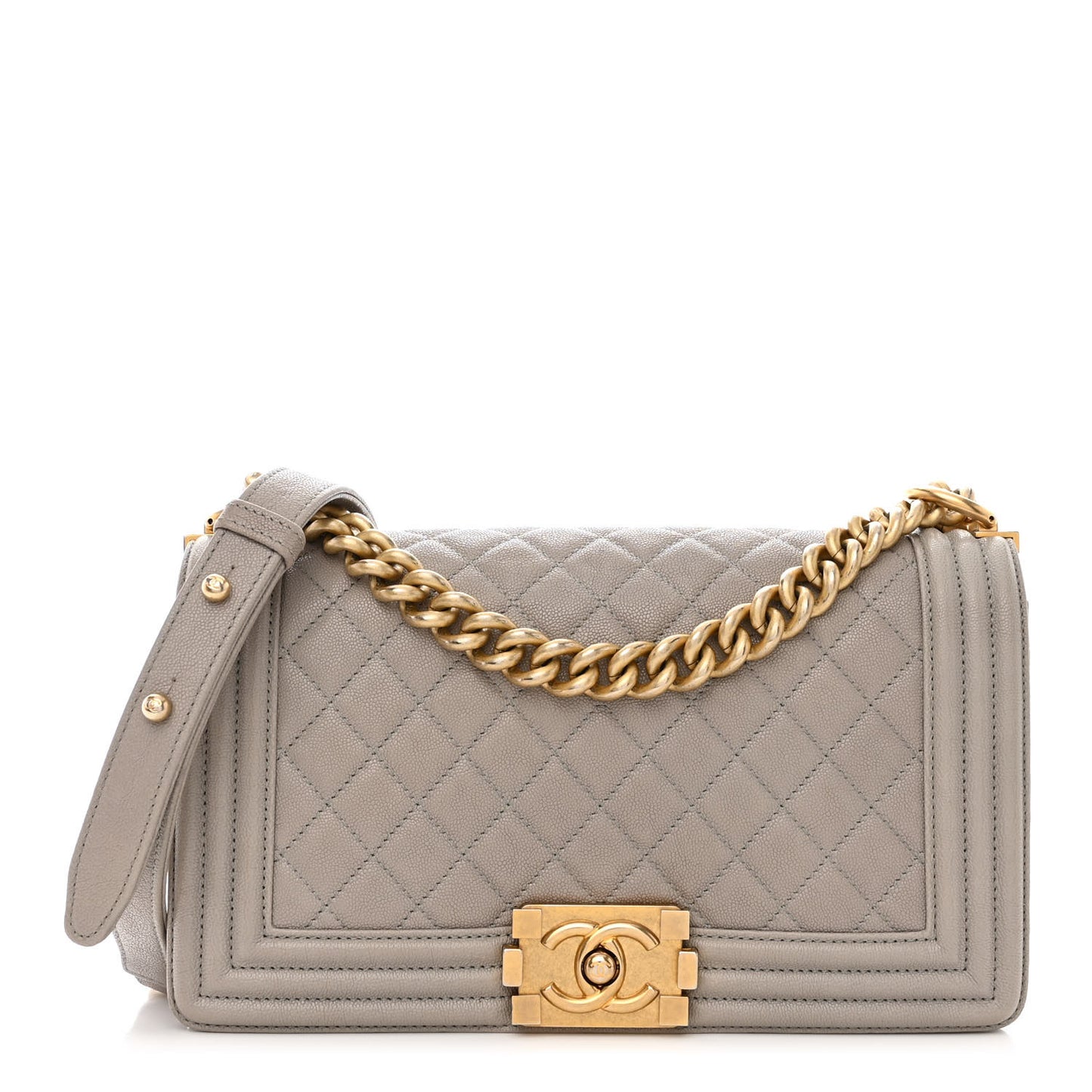 Caviar Quilted Medium Boy Flap Grey