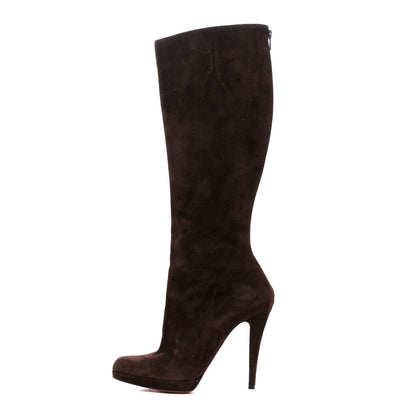Christian Louboutin Suede Bourge Zeppa Tall Boots 38.5 Brown 1 of 10