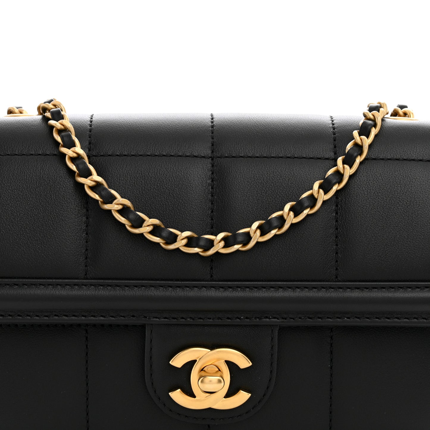 Lambskin Calfskin Mini Chocolate Bar Flap Bag Black