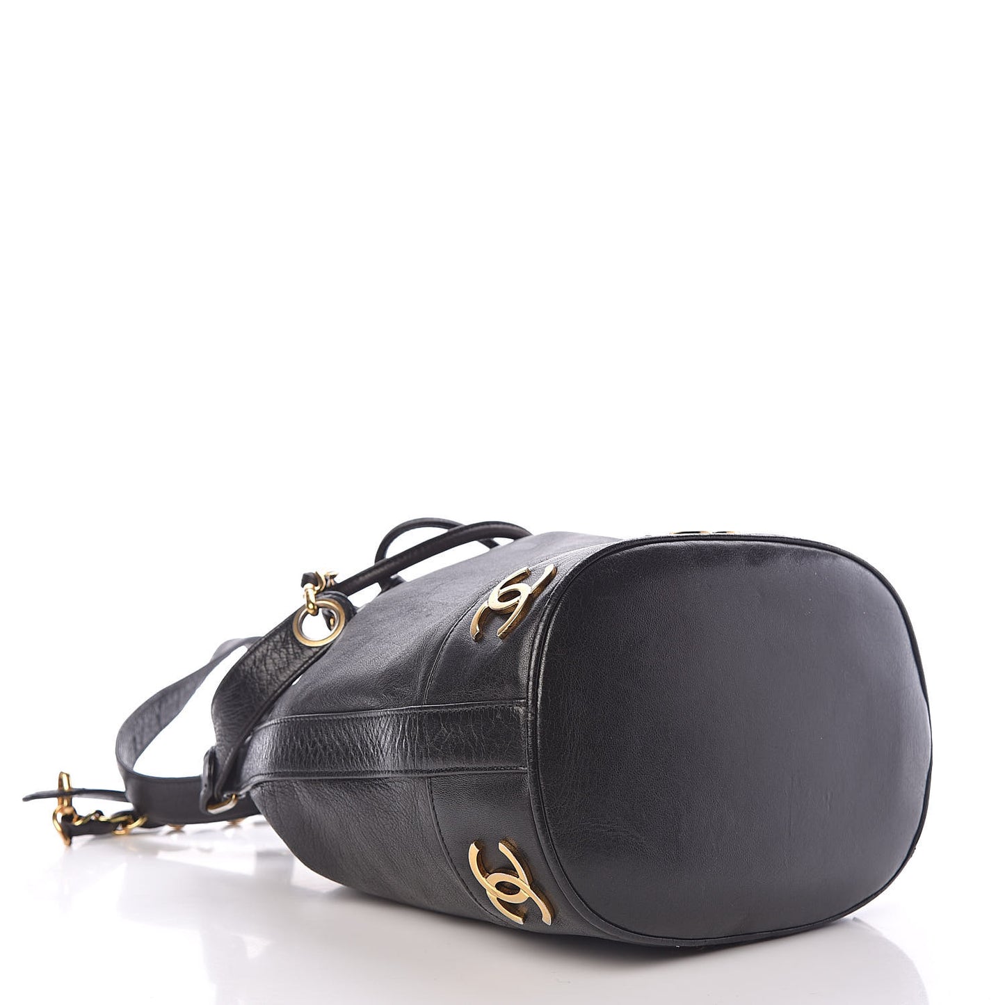 Lambskin CC Drawstring Shoulder Bag Black