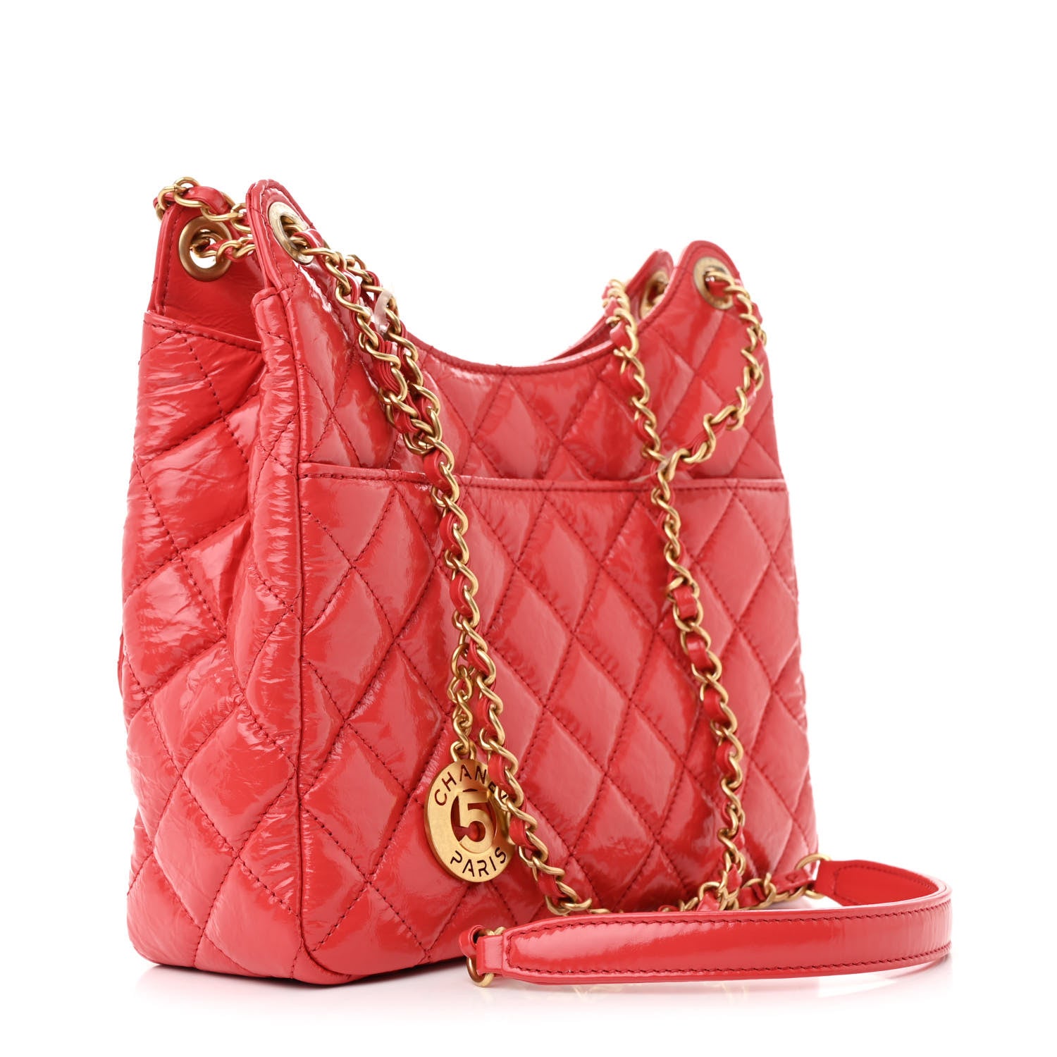 Chanel Shiny Crumpled Calfskin Quilted Wavy CC Hobo Red 3 of 12