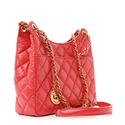 Chanel Shiny Crumpled Calfskin Quilted Wavy CC Hobo Red 3 of 12