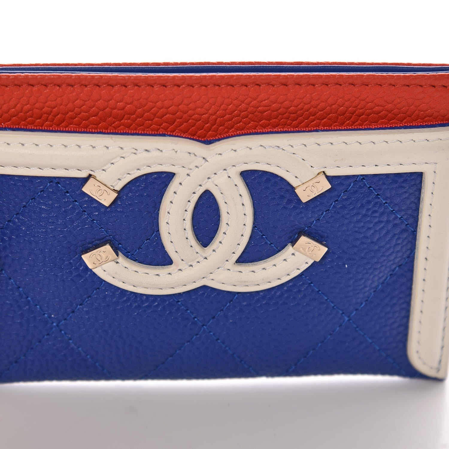 Chanel Caviar Quilted Filigree Card Holder Blue White Red 9 of 10