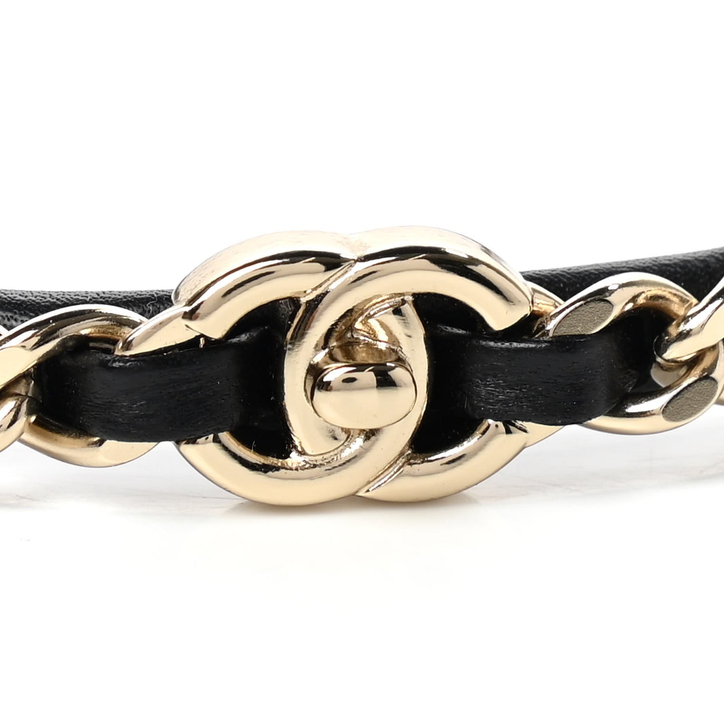 Metal Lambskin CC Turnlock Chain Headband Gold Black