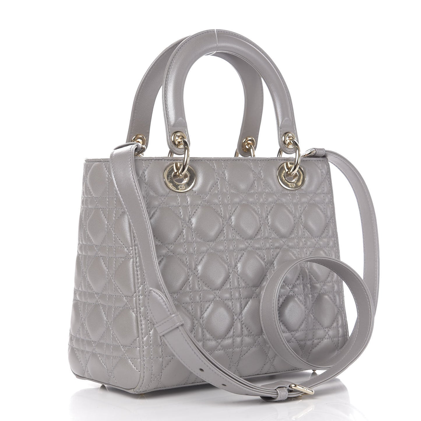 Pearly Lambskin Cannage Medium Lady Dior Grey