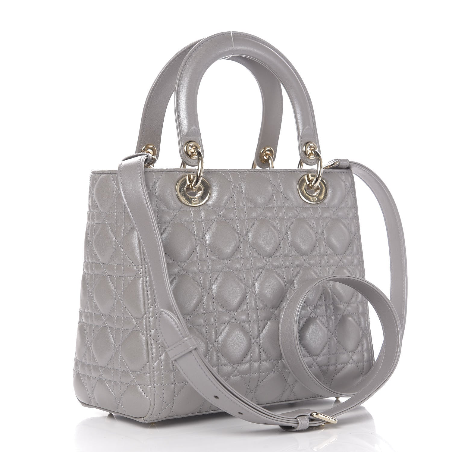 Christian Dior Pearly Lambskin Cannage Medium Lady Dior Grey 4 of 18