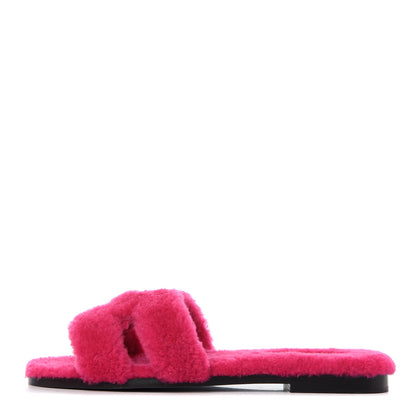 Hermes Woolskin Oran Sandals 38 Rose Fuchsia 1 of 12
