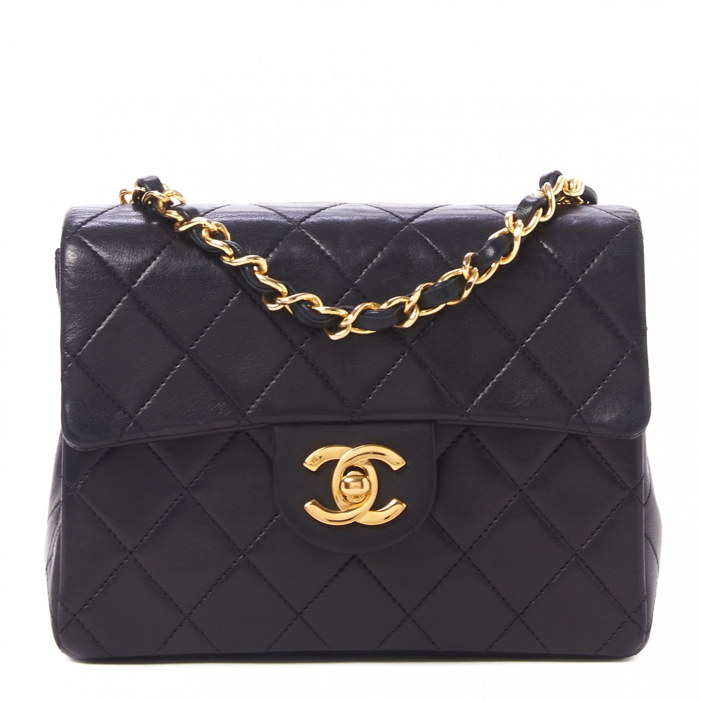 Lambskin Quilted Mini Square Flap Bag Black