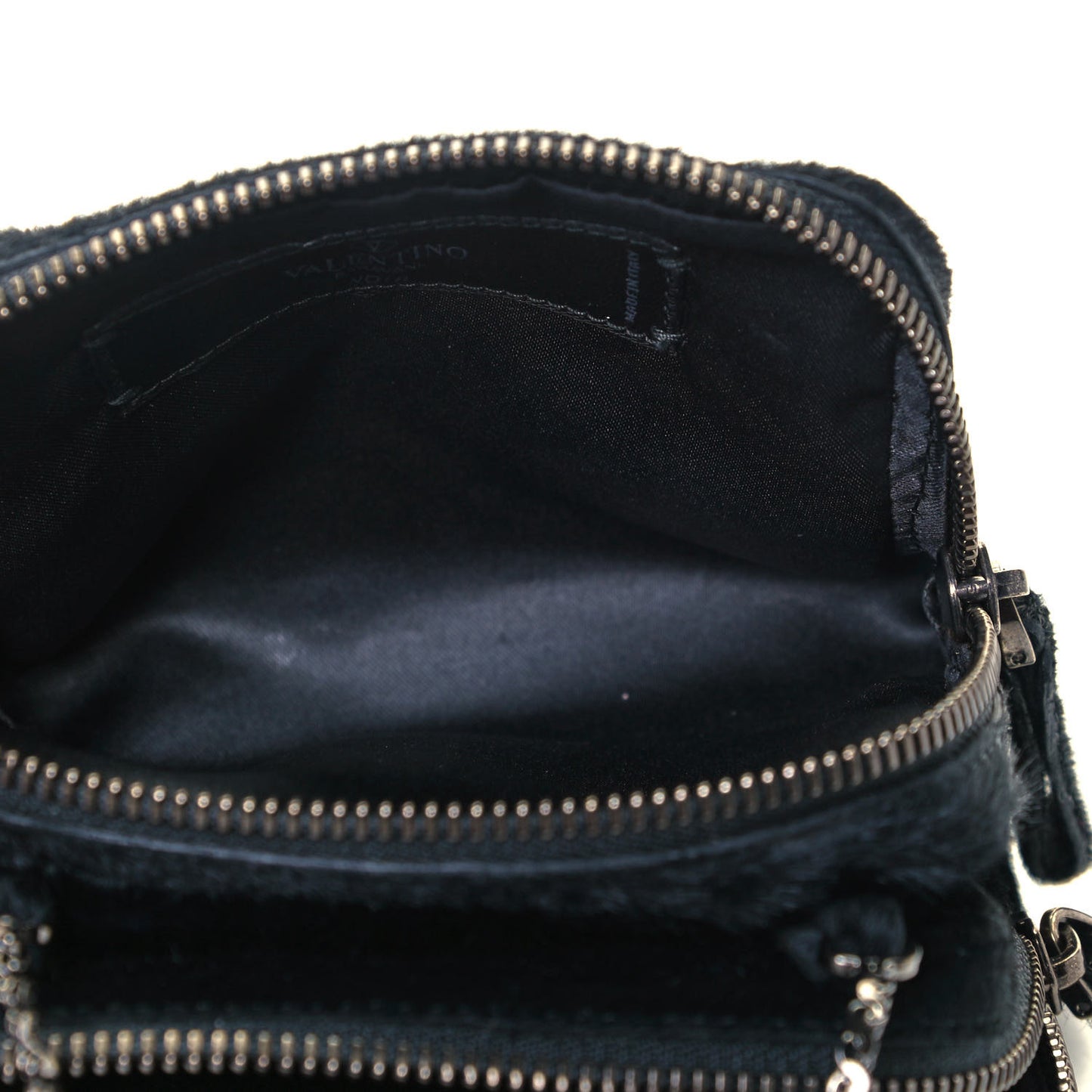 Pony Hair Rockstud Double Zip Crossbody Bag Black