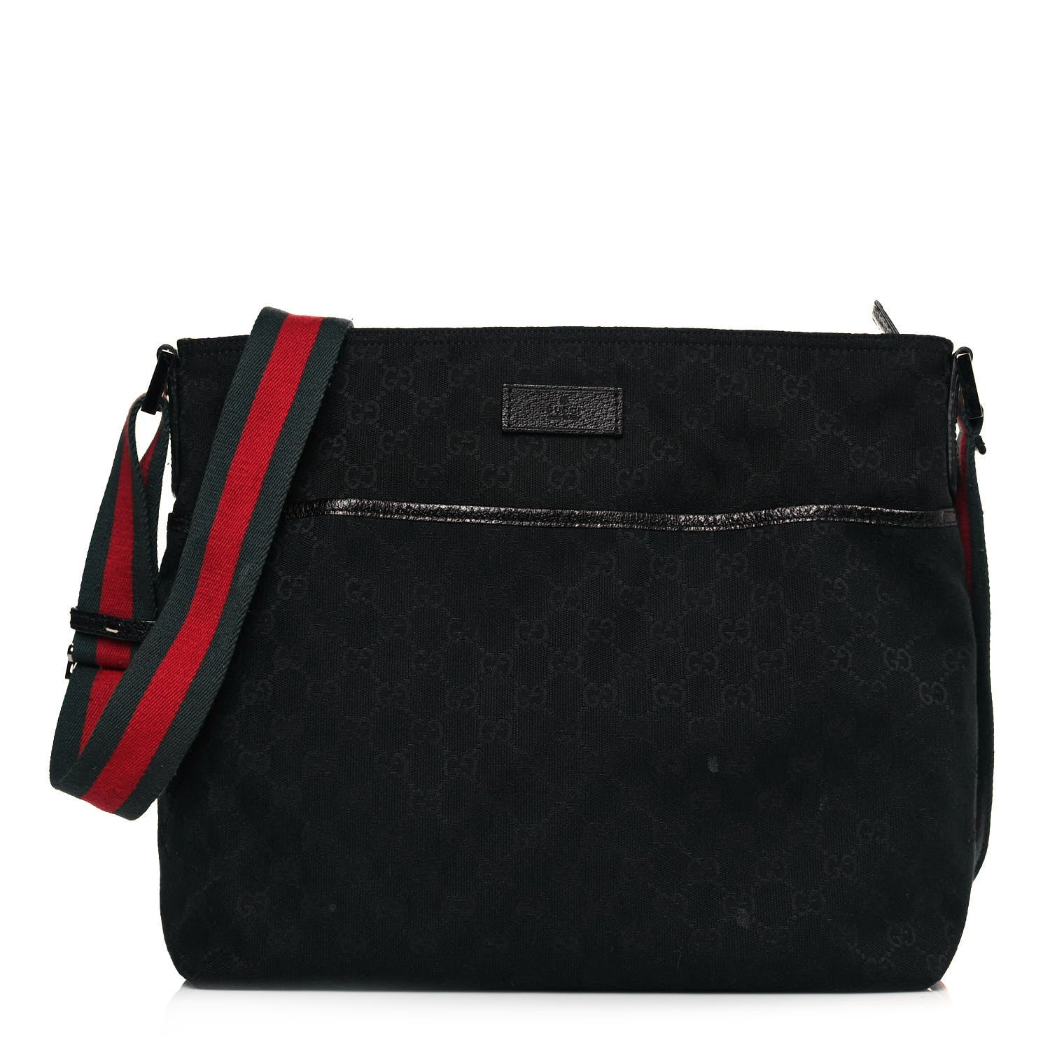 Gucci Monogram Web Medium Flat Messenger Bag Black 1 of 12
