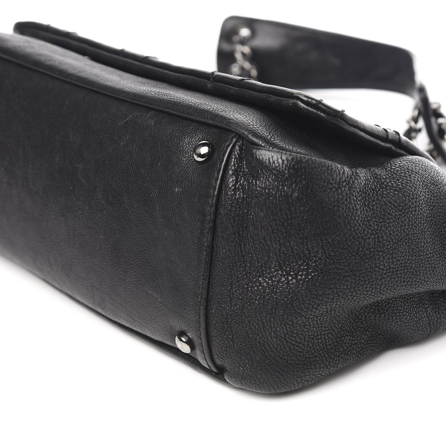 Calfskin Diamond Stitch Accordion Flap Black