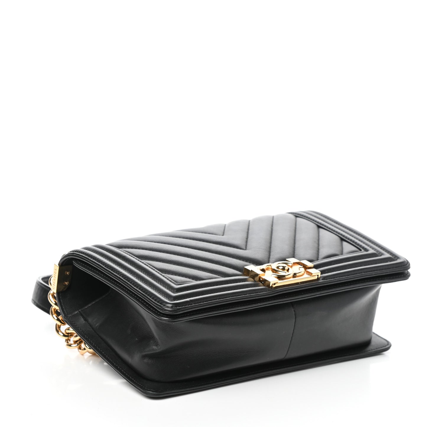 Calfskin Chevron Quilted Medium Boy Flap Black