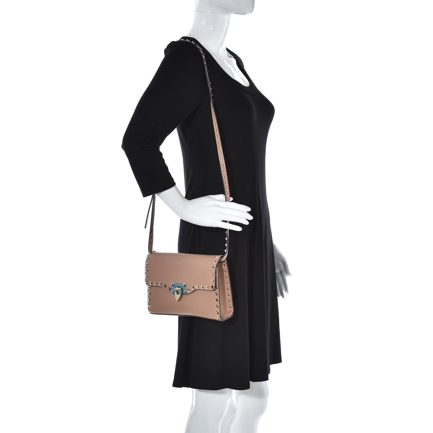 Pebbled Calfskin Medium Rockstud Flip Lock Crossbody Bag Skin Sorbet