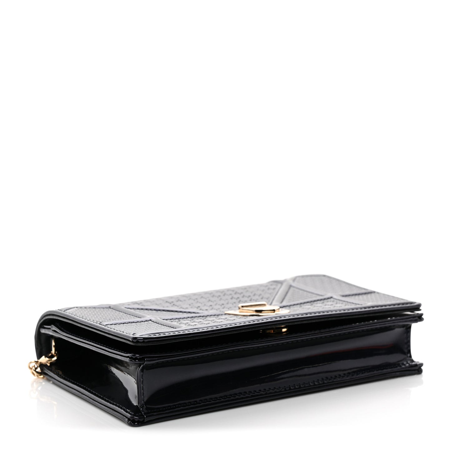 Metallic Patent Micro-Cannage Baby Diorama Flap Bag Navy Blue