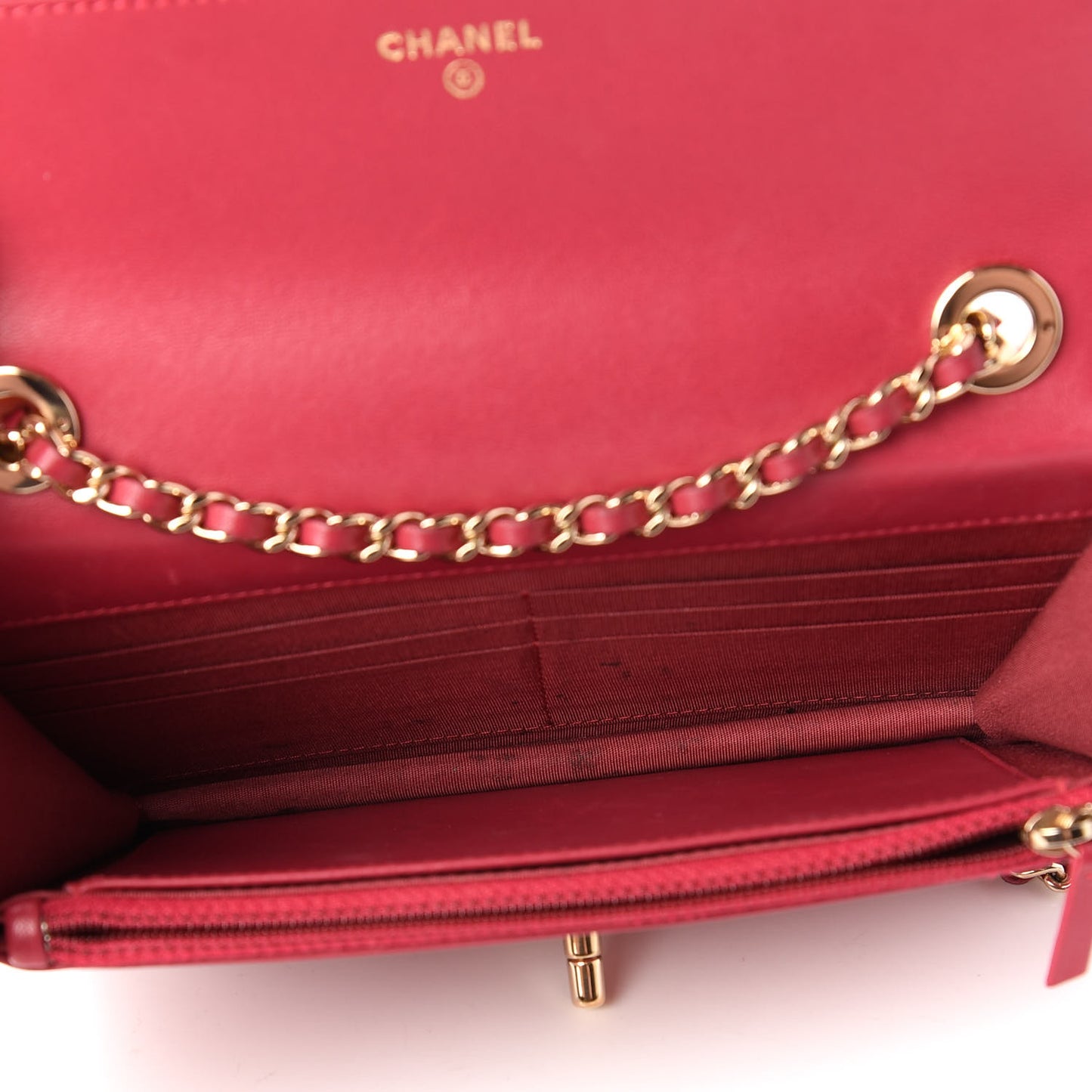 Lambskin Quilted Trendy CC Wallet On Chain WOC Dark Pink