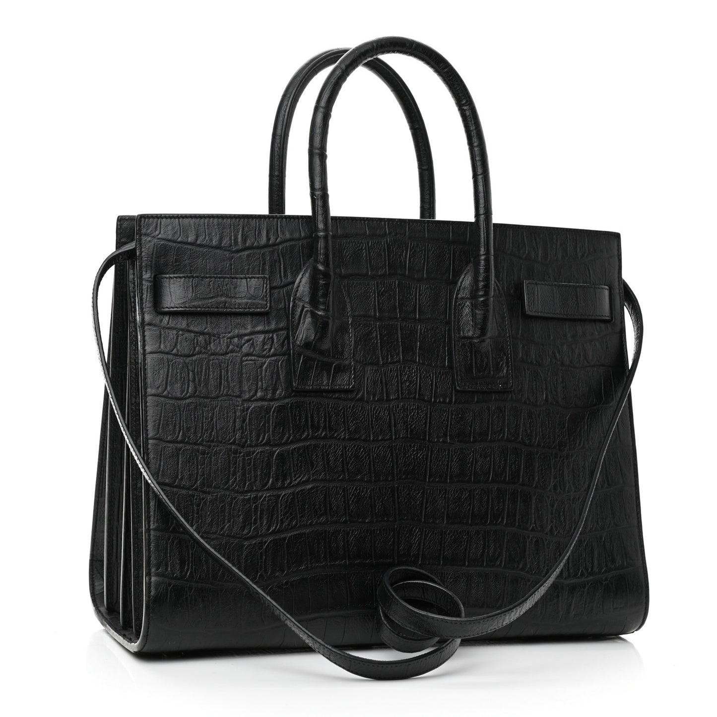 Calfskin Crocodile Embossed Small Sac de Jour Black