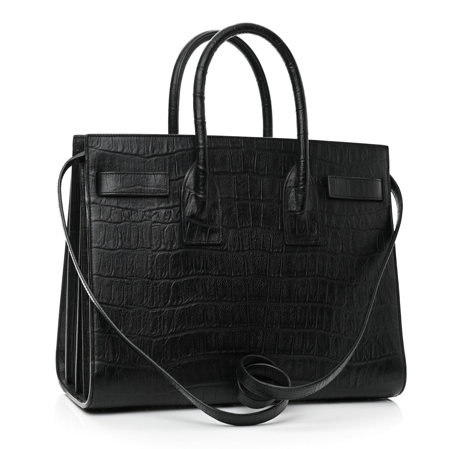 Saint Laurent Calfskin Crocodile Embossed Small Sac de Jour Black 3 of 11