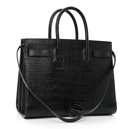 Saint Laurent Calfskin Crocodile Embossed Small Sac de Jour Black 3 of 11