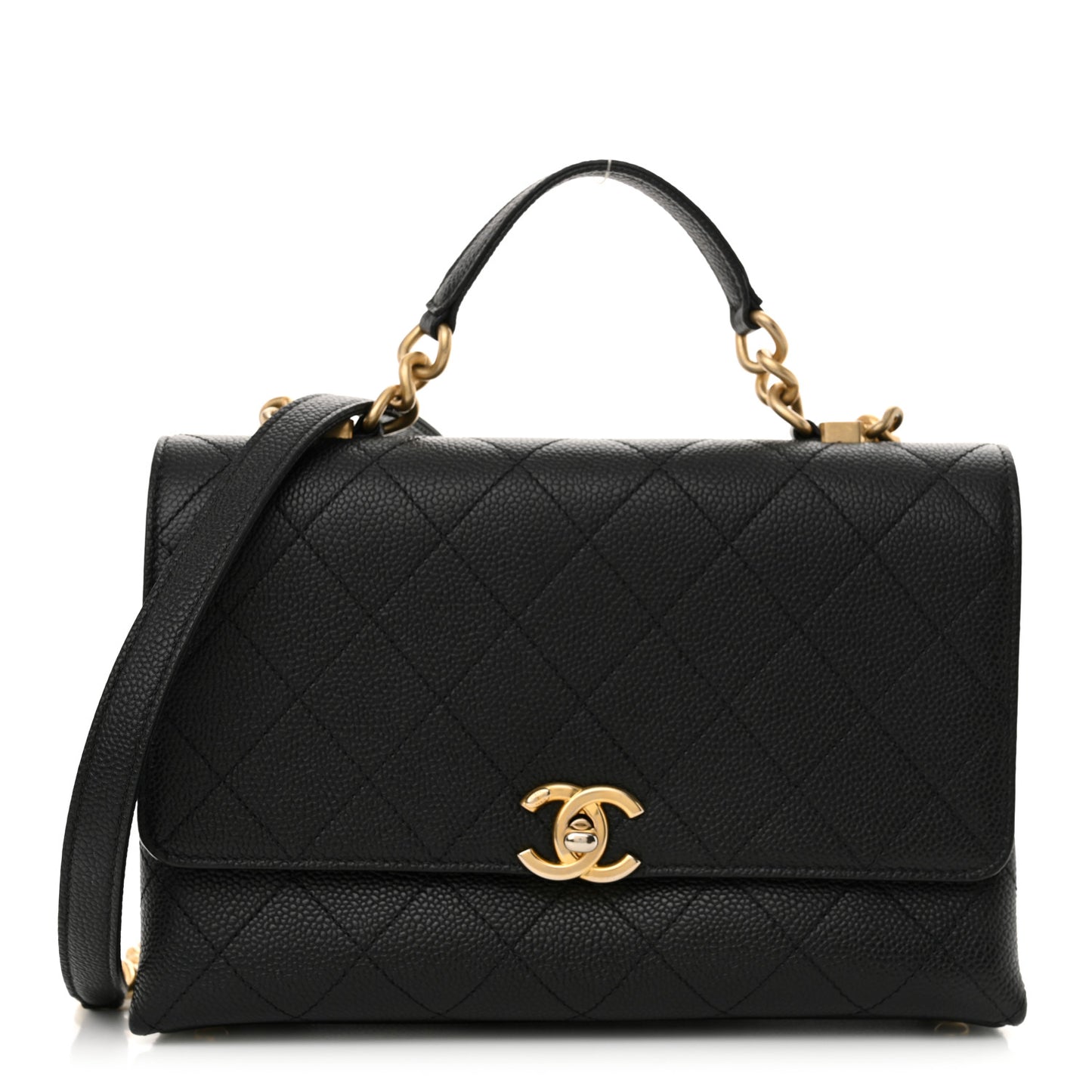 Grained Calfskin Small Stitched Flap Black