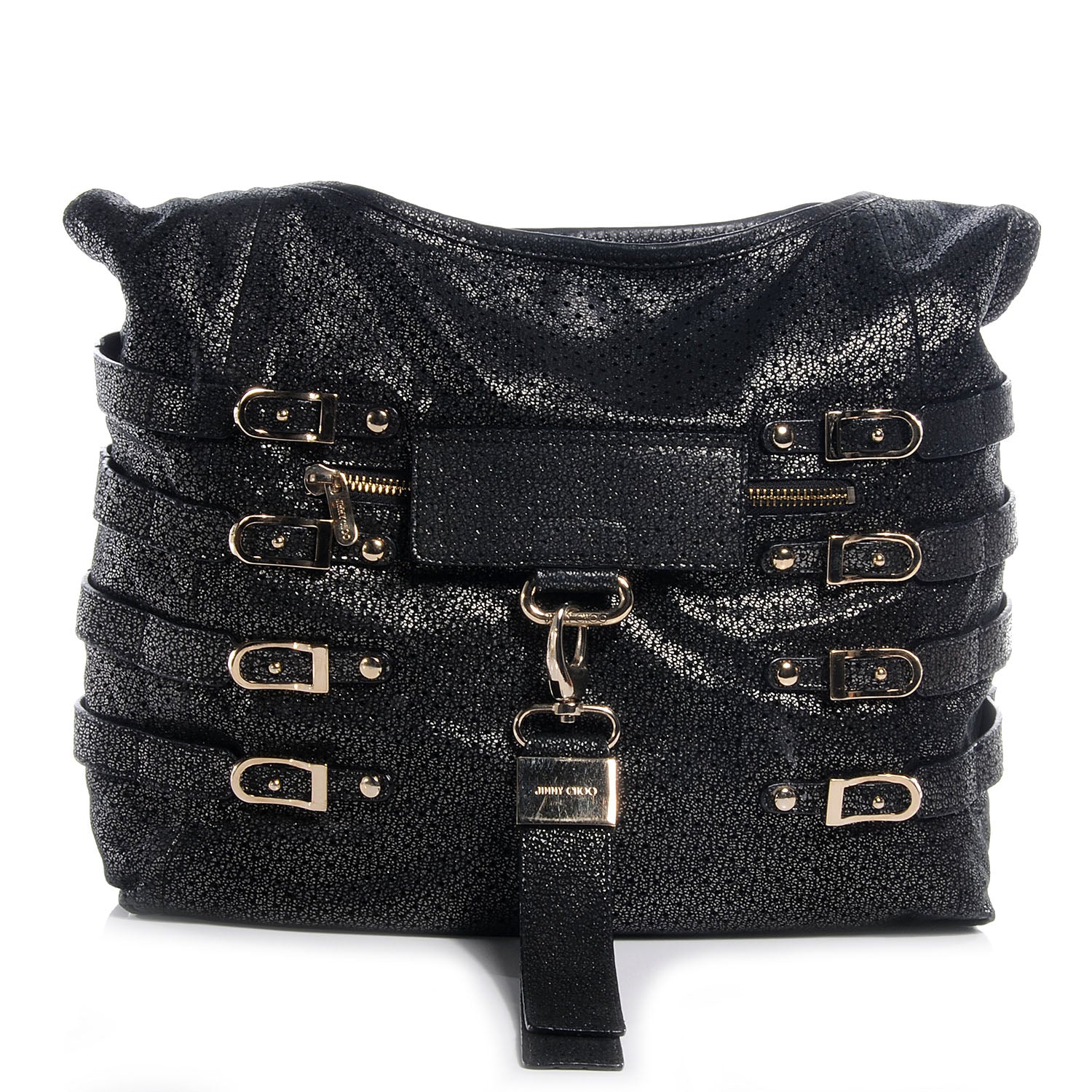 Jimmy Choo Metallic Leather Perforated Bardia Hobo Black 1 of 10