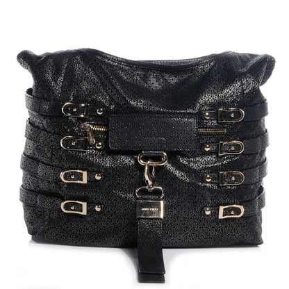 Jimmy Choo Metallic Leather Perforated Bardia Hobo Black 1 of 10