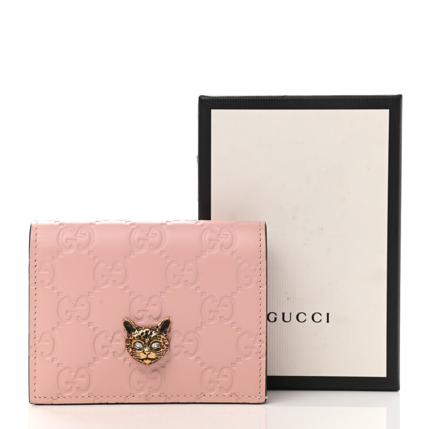 Guccissima Signature Crystal Cat Card Case Wallet Light Candy Pink