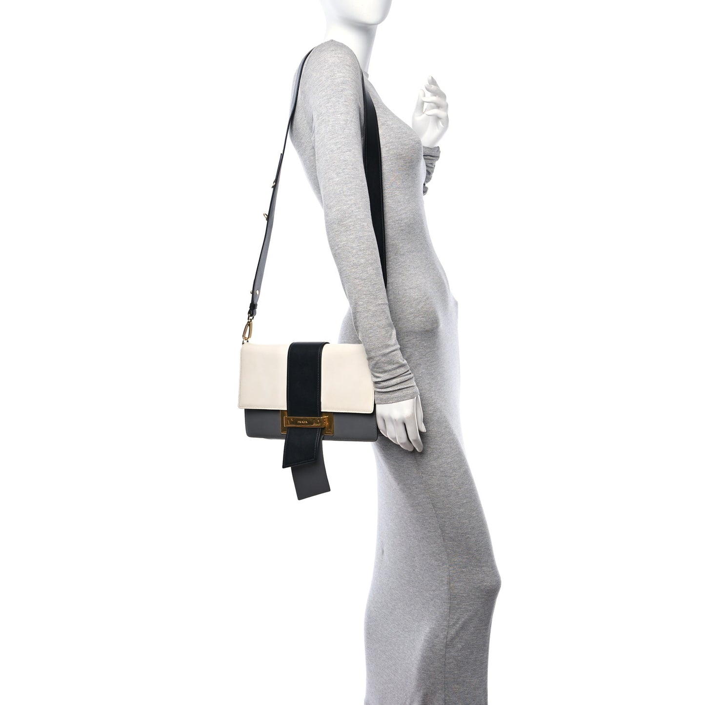 City Calf Ribbon Bag Black Marmo Bianco