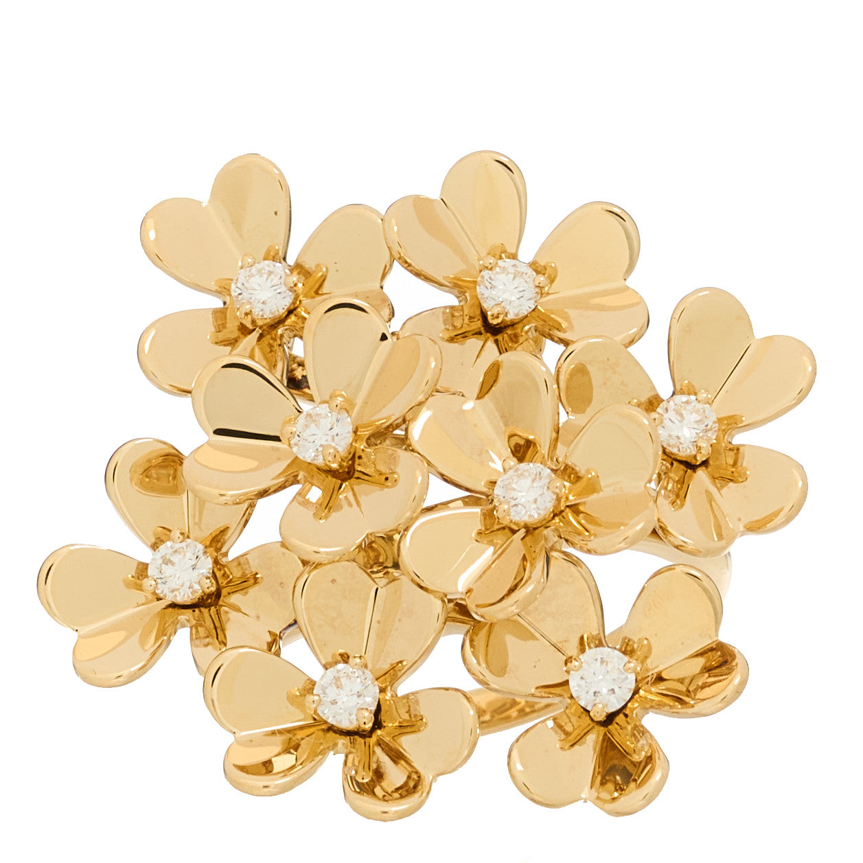 18K Yellow Gold Diamond Frivole 8 Flowers Ring 55 7.25