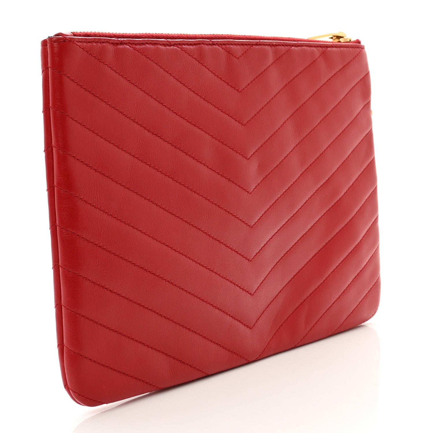 Saint Laurent Calfskin Matelasse Chevron Monogram A5 Wristlet Bandana Red 3 of 7