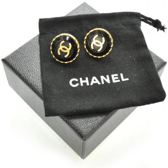 CC Clip On Earrings Black and Gold 96P