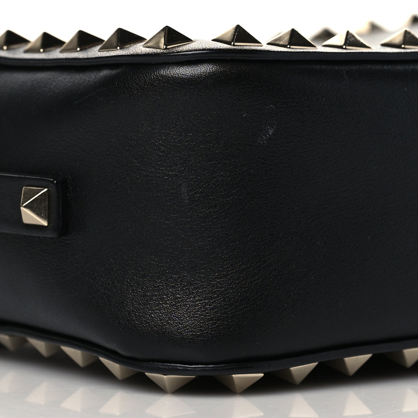 Pebbled Calfskin Rockstud Camera Crossbody Bag Black