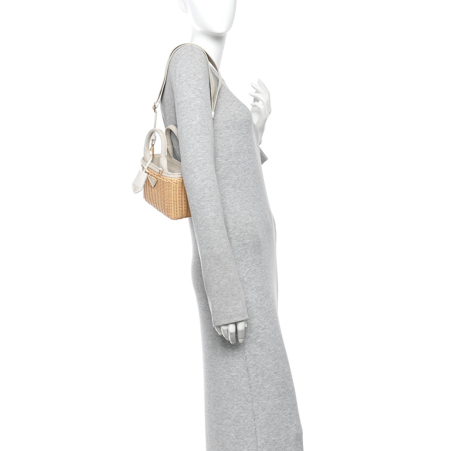 Prada Wicker Canvas Mini Tote Naturale White 2 of 11