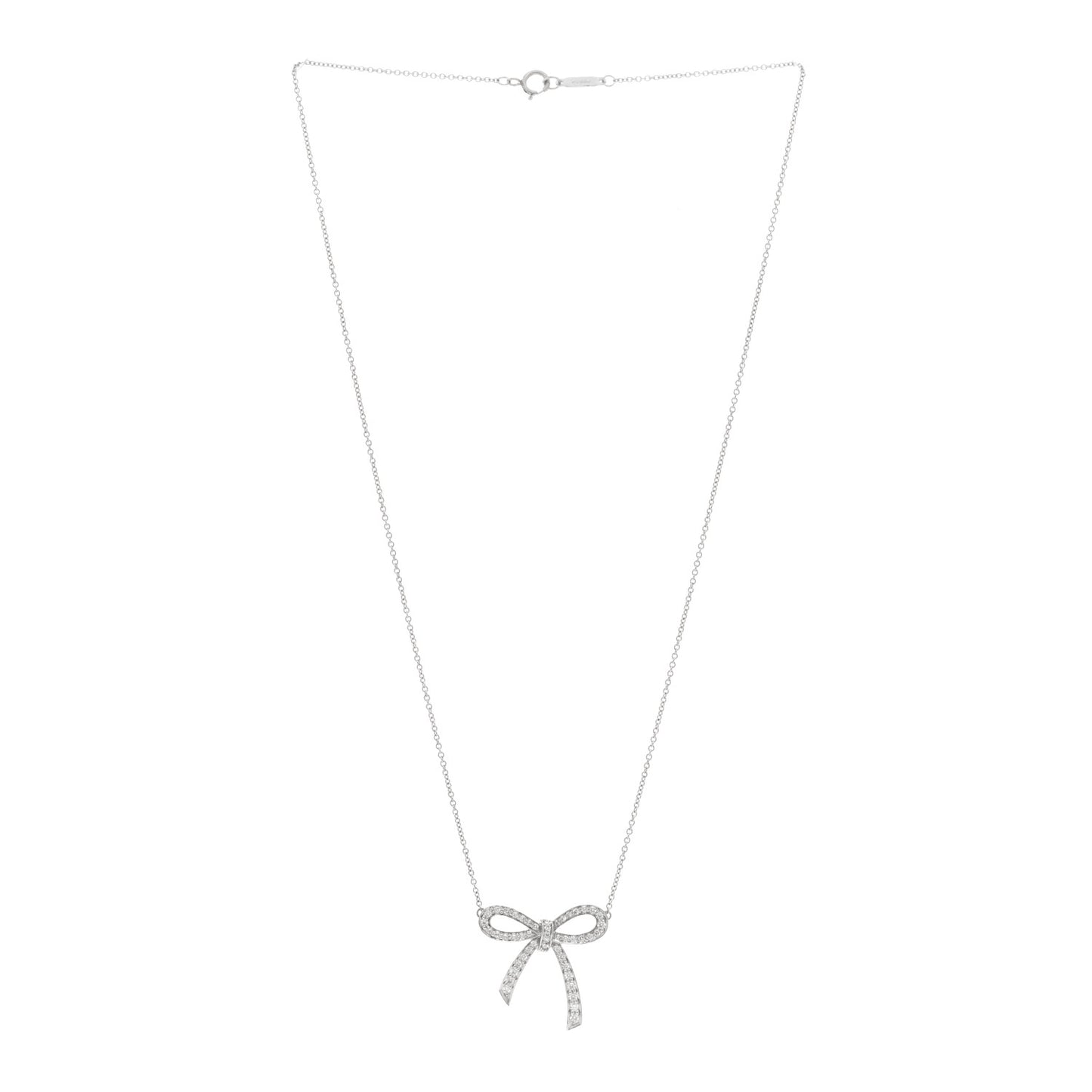 Platinum Diamond Bow Pendant Necklace