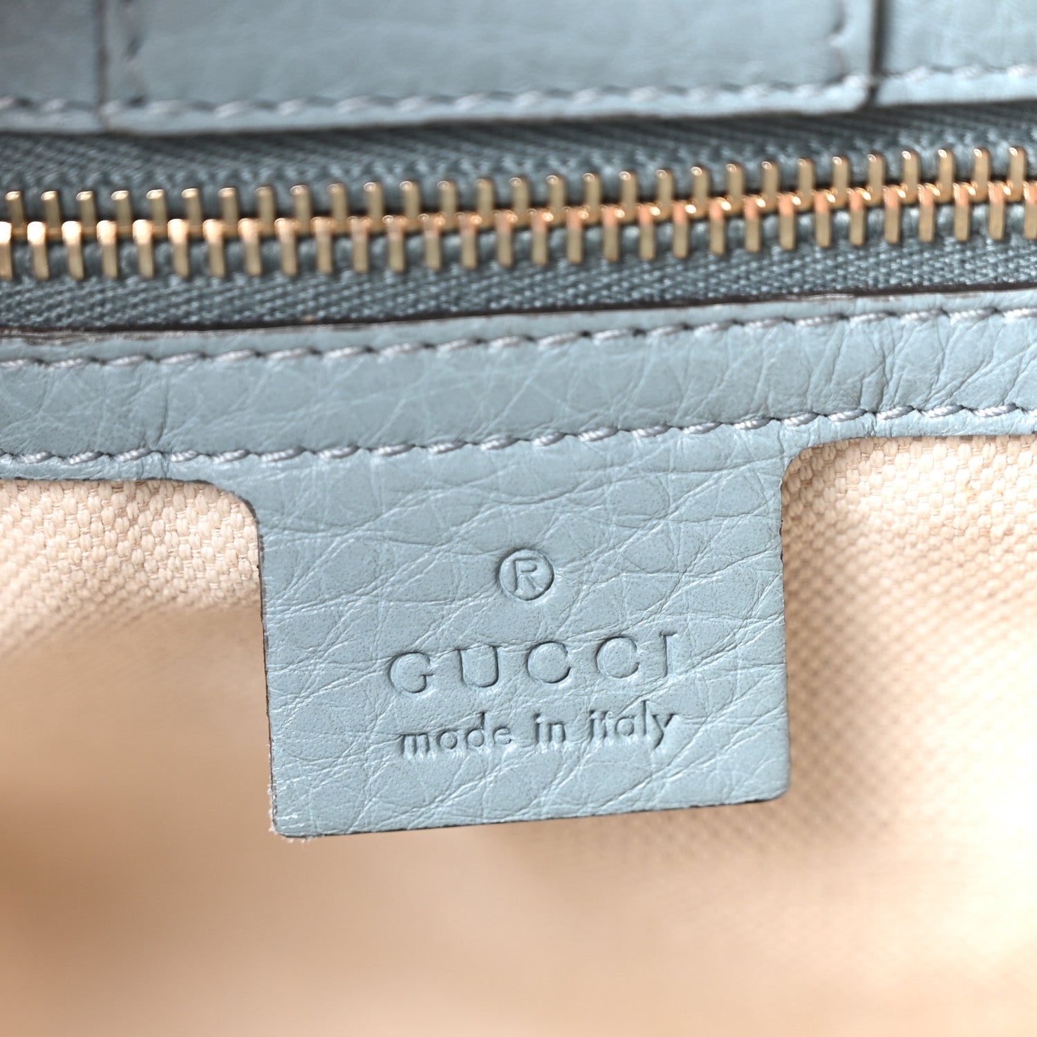Gucci Pebbled Calfskin Medium Bamboo Shopper Tote Light Blue 6 of 10
