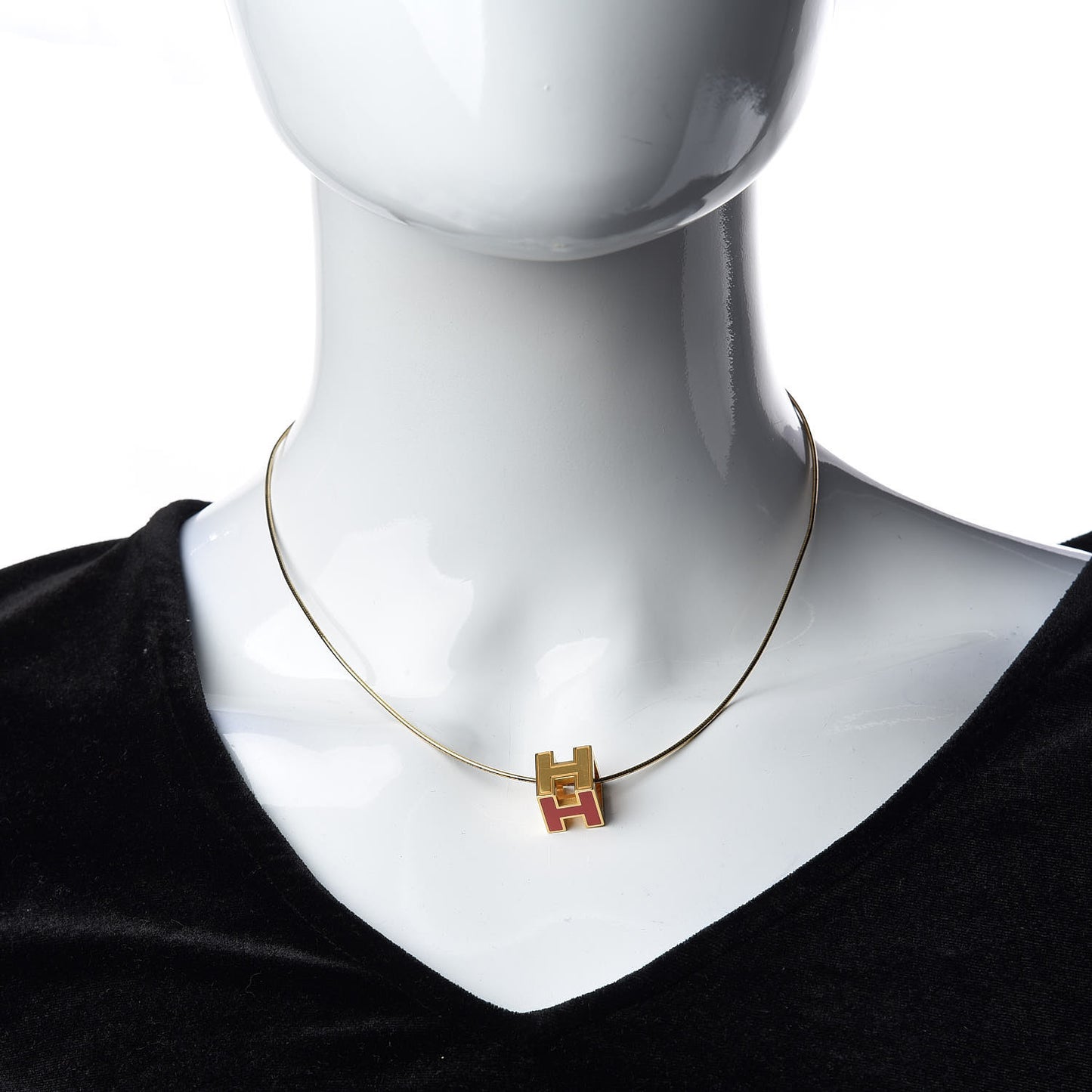 Gold Lacquered Cage d'H Pendant Necklace Orange Fonce