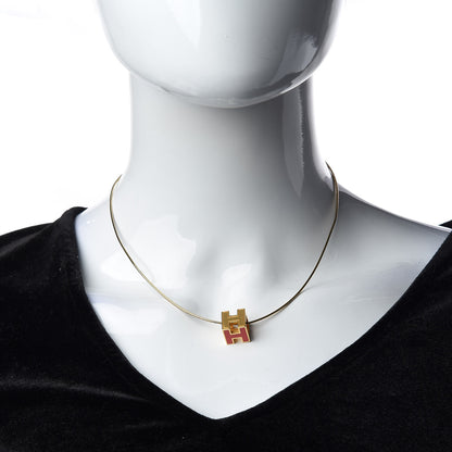 Hermes Gold Lacquered Cage d'H Pendant Necklace Orange Fonce 2 of 5