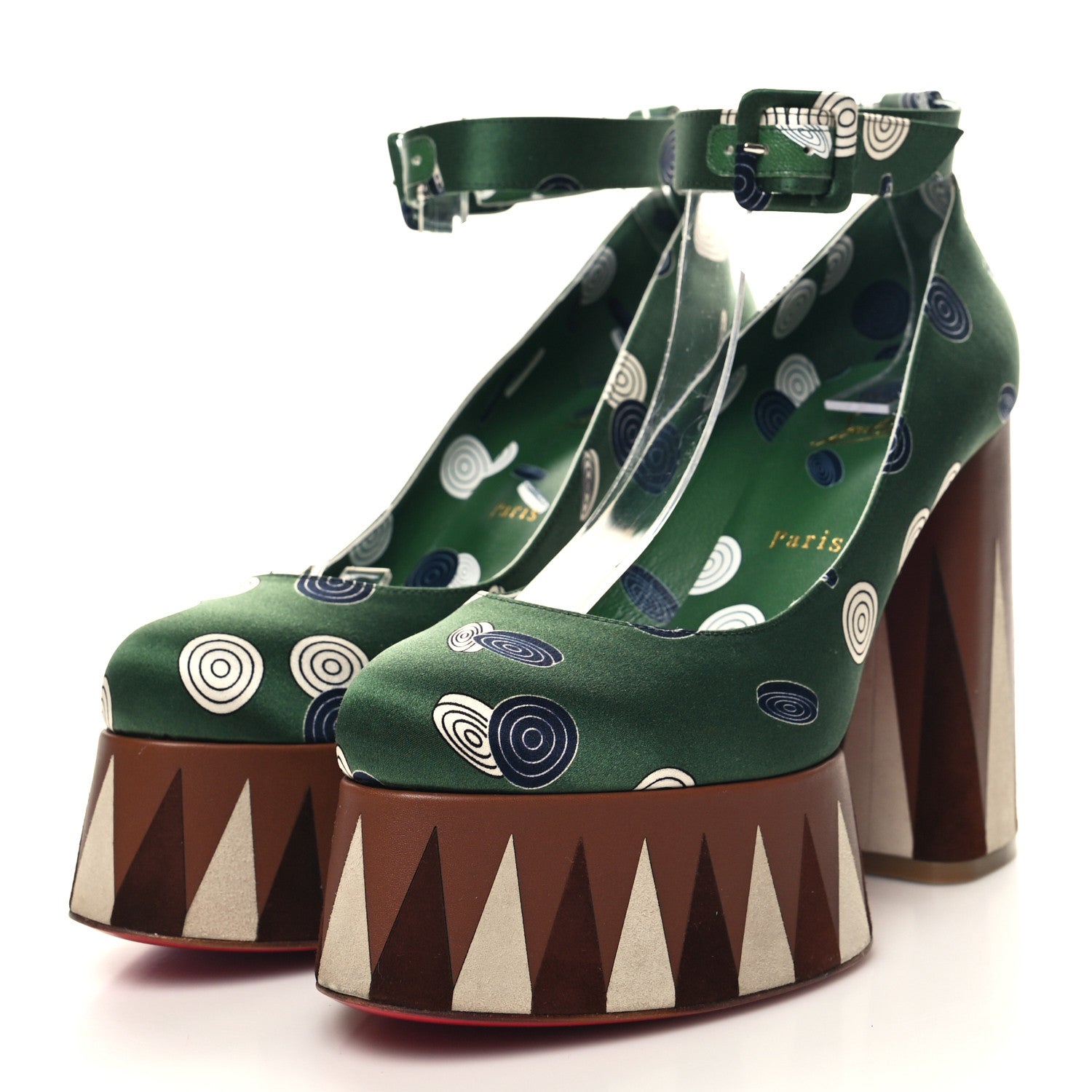 Christian Louboutin Silk Printed Yazefir 130mm Platform Pumps 39 Green Brown 3 of 7