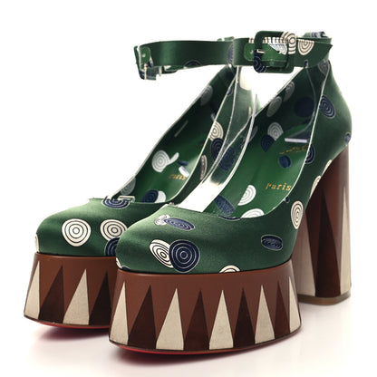 Christian Louboutin Silk Printed Yazefir 130mm Platform Pumps 39 Green Brown 3 of 7