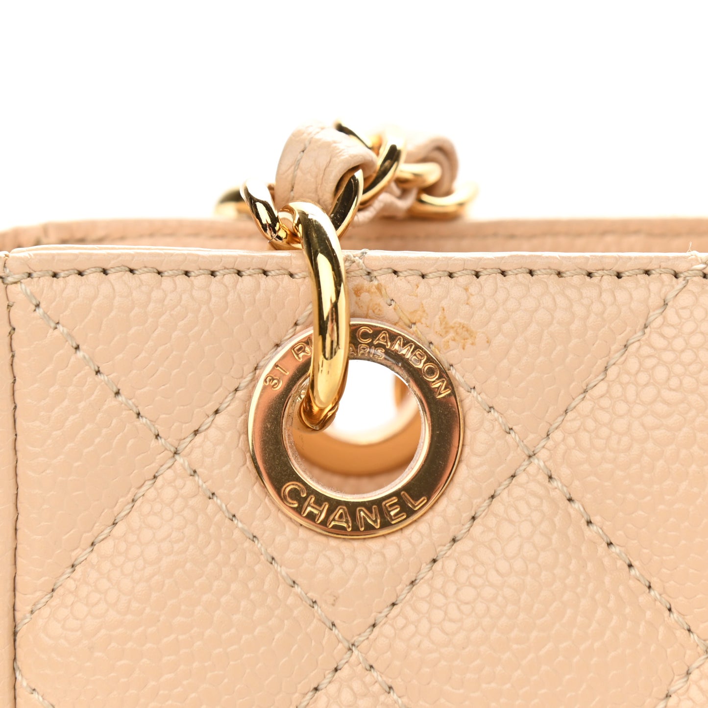 Caviar Quilted Petit Shopping Tote PST Beige Clair