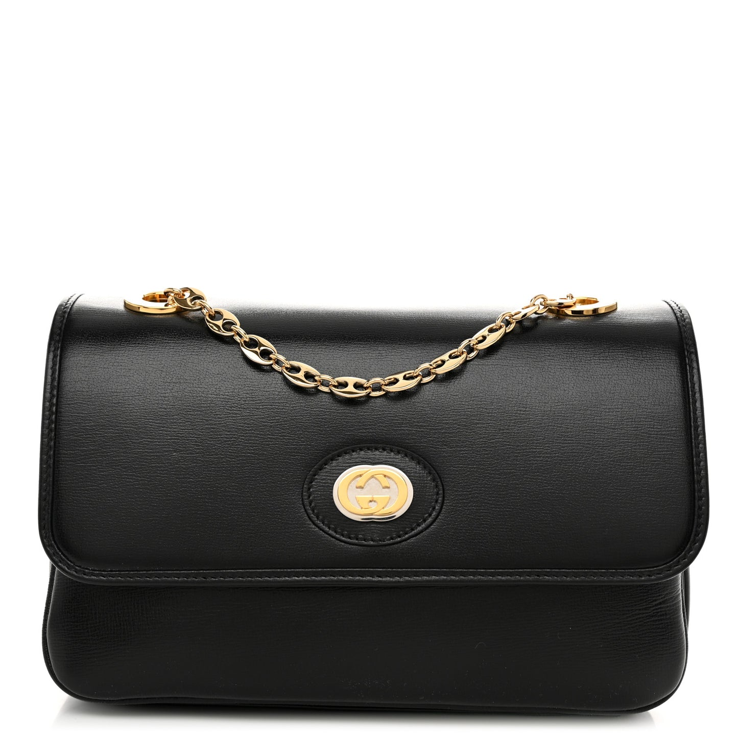 Azalea Calfskin Small Marina Chain Shoulder Bag Black