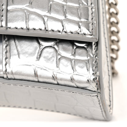 Balenciaga Metallic Calfskin Crocodile Embossed Hourglass Chain Bag Silver 10 of 13